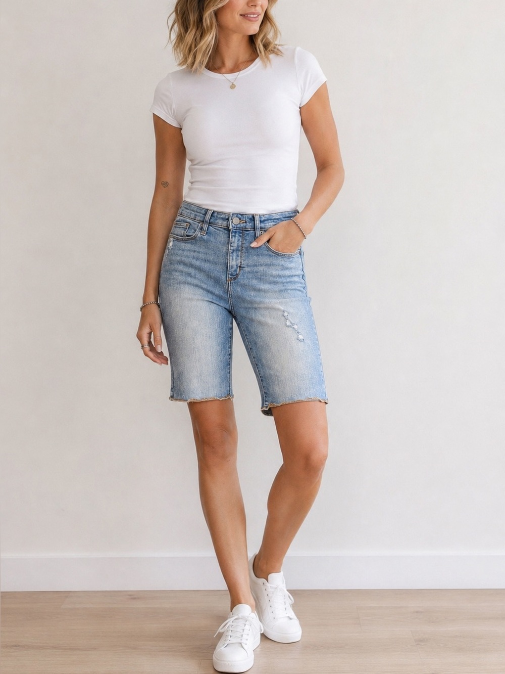 Universal Thread High Rise Bermuda Jean Shorts Jorts Raw Hem 6